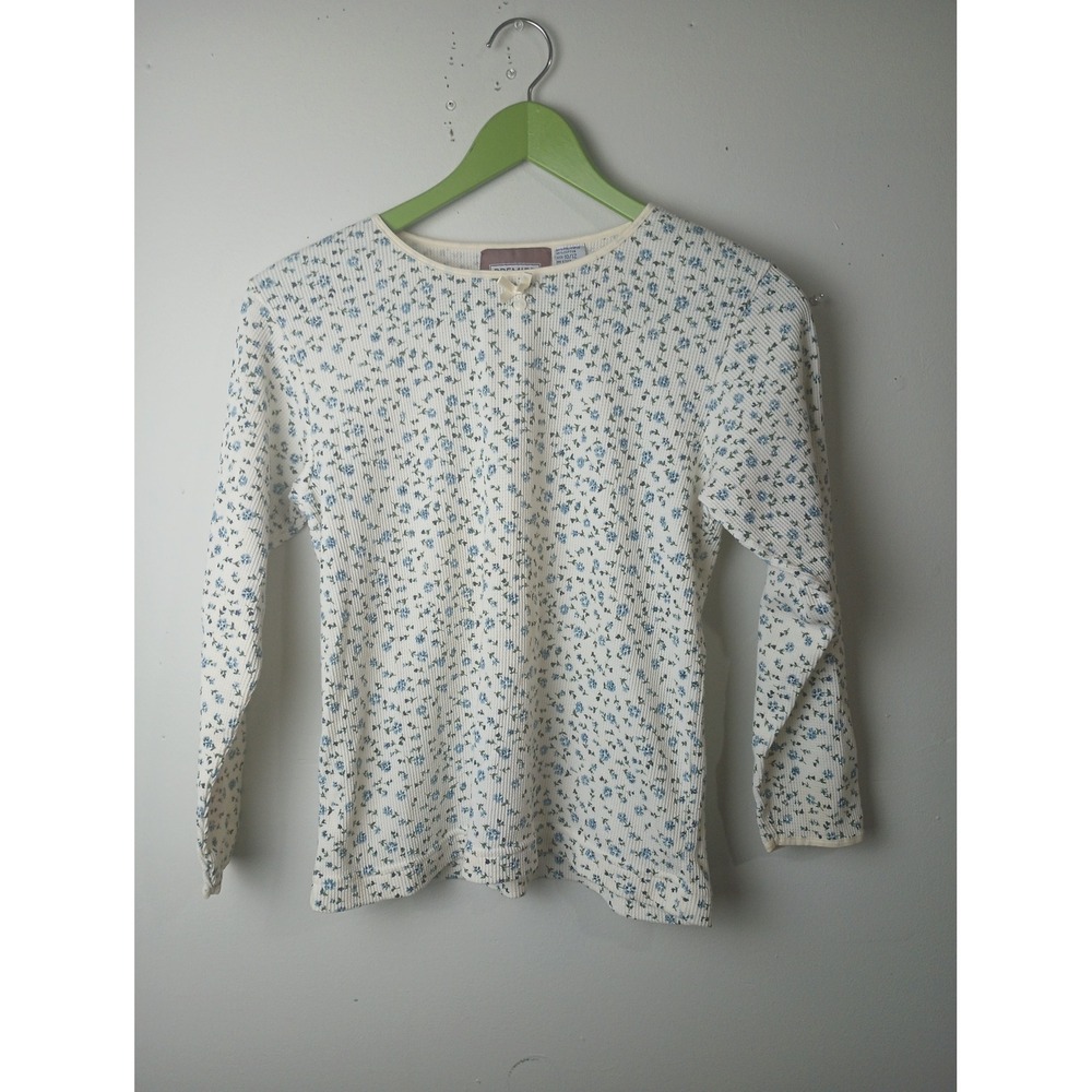 Premier International Girls Floral Waffle Knit Thermal Top Blue Cream Size 10/12